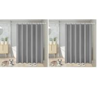 Vinabo Grey Shower Curtain, 180 x 200 cm Bathroom Curtains, Washable Shower Curtain with 12 Hooks, PEVA Fabric Curtain (Pack of 2)