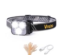 Vinabo Head Torch Rechargeable LED Headlamp with Red Warning Lights Camping