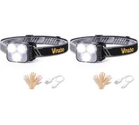 Vinabo Head Torch Rechargeable, LED Headlamp with Red Warning Lights, Camping Headlight with Sensor Control, 6 Light Modes, IPX4 Waterproof for Fishing, Camping, Hiking, Cycling, Running (Pack of 2)