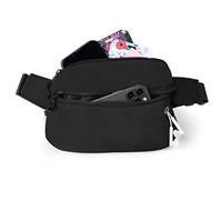 Vinabo Men's and Women's Waterproof Bum Bag with Headphone Jack and 2 Pockets, Chic Waist Bag, Adjustable Belt for Outdoor Training, Hiking, Camping, Black, One Size, Black, Standard Size, Fashion