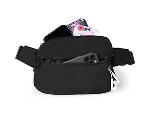 Vinabo Men's and Women's Waterproof Bum Bag with Headphone Jack and 2 Pockets, Chic Waist Bag, Adjustable Belt for Outdoor Training, Hiking, Camping, Black, One Size, Black, Standard Size, Fashion
