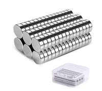 Vinabo Pack of 60 Neodymium Magnets - Small Round Magnets, 6 x 3 mm, Nickel-Plated Steel, Silver