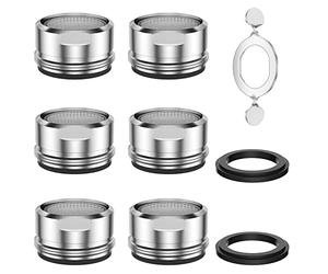 Vinabo Rompigetto Rubinetto 6pcs, M24 Bathroom Aerator, Kitchen, Airator, Water Filter Stainless Steel Faucet with ABS Aircraft + 8 Seals and 1 Chrome Wrench, Silver