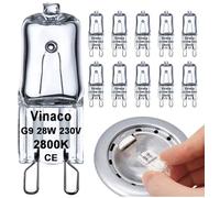 Vinaco G9 Halogen Bulb 28W, 10 Pack G9 Bulb Warm White 2800K, Halogen G 9 Dimmable, High Output 300LM G 9 Capsule Bulbs, Long Lasting 28W Bulbs for Ceiling Lights, Table Light, Cabinet Lights