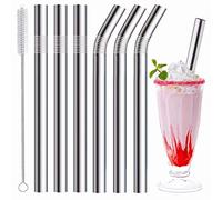 Vinaco Milkshake Straws & Smoothie Straws, 6 Pack 216mm & 266mm Long Straws x 10mm Diam Wide Straws, Reusable Stainless Steel Straws with 1 Straw Cleaner for Homemade Thick Drinks