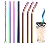 Vinaco Rainbow Stainless Steel Milkshake Straws, 6 Pack, 10.5" & 8.5" Long, 0.4" Wide, Reusable, Eco-friendly, Extra Wide