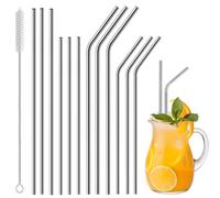 Vinaco Stainless Steel Straws Reusable, 12 Pack 8.5" & 10.5" Metal Straws 0.24" for 20 oz - 32 oz Tumblers, Long Drinking Straws with Cleaning Brush for Coffee, Juice, Cocktail and Hot Drinks