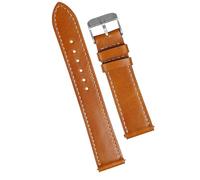 vinacreations Vintage Flat Leather Watch Band Quick Release Thin Leather Strap For Men Women Handmade Extra Soft Slim Watch Wrist Band Elegant Replacement Strap 18mm 19mm 20mm 21mm 22mm, Brown - White