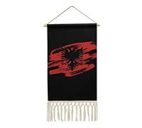 Vinage Albanian Flag Cotton And Linen Hanging Posters Wall Artwork Painting Picture With Tassel For Home Living Room Decoration