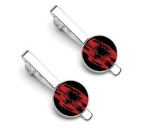 Vinage Albanian Flag Novelty Men's Tie Clip 2 Pcs Silver Ties Bar Pinch for Business Wedding Anniversary