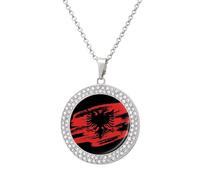 Vinage Albanian Flag Novelty Pendant Necklace Fashion Diamond Jewelry for Women Men Silver Gold