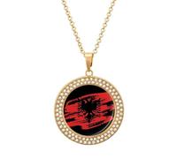 Vinage Albanian Flag Novelty Pendant Necklace Fashion Diamond Jewelry for Women Men Silver Gold