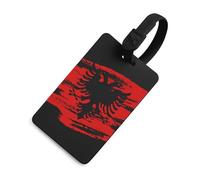 Vinage Albanian Flag Printed Luggage Tag with ID Name Card Funny Suitcase Labels Baggage Bag Tags