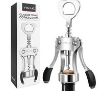 VINAK - Classic winged corkscrew | Easy to use wine opener with beer bottle opener | Ergonomic and sturdy design made of chrome steel | Rubber grips and turned spiral