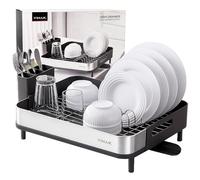 VINAK - Dish Drainer - Dish Drainer | Stainless Steel | Adjustable Drain + Cutlery Drainer | Transport/Storage Handles | Non-Slip Rubber Stops | 42 × 32 × 11 cm