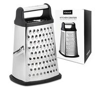 VINAK - Large Stainless Steel Kitchen Grater with 4 Sides: Wide + Long + fine + zester | with Ergonomic Handle and Non-Slip Rubber Base | for Grating All Types of Food