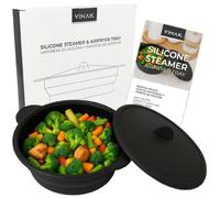 VINAK - Silicone Microwave Steamer & Air Fryer Basket | 1200ml Foldable Steaming Case with Reversible Tray | Healthy Cooking