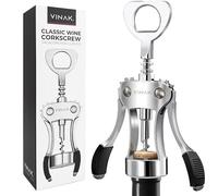VINAK - Winged Corkscrew Wine Bottle Opener - Professional 2-in-1 Manual Wine & Beer Opener - Heavy Duty Chrome Steel