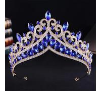 Vinatge Queen Crystal Tiara Crown For Women Girls Party Wedding Elegant Rhinestone Crown Hair Dress Accessories gold blue