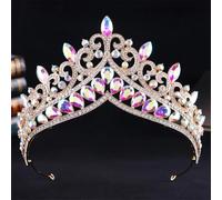 Vinatge Queen Crystal Tiara Crown For Women Girls Party Wedding Elegant Rhinestone Crown Hair Dress Accessories gold AB