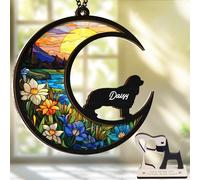 vinatimes 6'' Cavalier King Charles Spaniels Dog Memorial Suncatcher & Wooden Dog Paw Keychain Personalized Dog Name Ornament Window Hanging Pet of Loss Dog Sympathy Gift for Dog Lovers SCD-B11-6-21