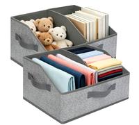 VINATO 2 Pieces Storage Boxes, 24L Cube Foldable Fabric Storage Box with Handle, Adjustable Partitions, Space-Saving Wardrobe Organizer for Clothes, Books, Toys, 40 x 30 x 20 cm