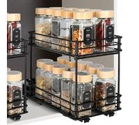 VINATO 2 Tier Sliding Spice Rack - Space-Saving Kitchen Organizer with Guides, Storage Rack for Pantry (26x15x21.8cm)