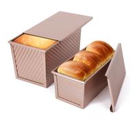 VINATO Bread Baking Mould with Lid, Set of 2, Toast Bread Baking Mould with Lid, 21 x 11.5 x 11 cm + 19 x 9.5 x 8 cm, Bread Moulds for Baking