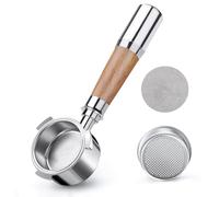 VINATO Filter Holder Without Bottom 51 mm - Stainless Steel Basket with Walnut Handle - Compatible with DeLonghi EC680/EC685/EC885/EC890 (3 Ears)
