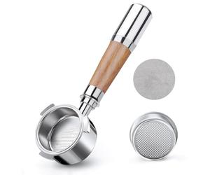 VINATO Filter Holder Without Bottom 51 mm - Stainless Steel Basket with Walnut Handle - Compatible with DeLonghi EC680/EC685/EC885/EC890 (3 Ears)