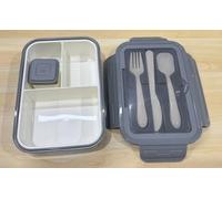 VINATO Lunch Box with Compartments 1400 ml Leak-Proof Lunch Box Bento Box Adults Children Lunch Box with Cutlery and Sauce Box Snack Box Breakfast Box for School Work Picnic Grey