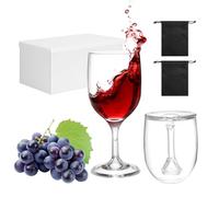 VINATO Pack of 2 Plastic Wine Glasses, 200 ml, Foldable Camping Wine Glasses, Plastic, with Storage Box, Modern Reusable Red Wine Glasses to Go, for Travel, Camping, Outdoor, Picnic