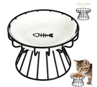 VINATO Raised Cat Bowl with Metal Stand, Flat Design, Ceramic Feeding Bowl, Raised for Cat, Gentle on Neck, Sturdy, Dishwasher Safe
