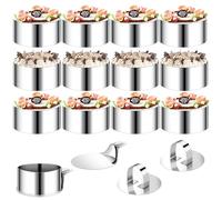 VINATO Set of 12 Dessert Rings Including 2 Lids and 2 Bases, Stainless Steel Serving Ring with 8 cm Diameter, Round Mousse Rings Suitable for Biscuits, Donuts and Cake Baking Moulds