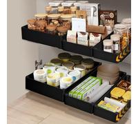 VINATO Set of 3 Extendable Telescopic Drawers for Kitchen, Extendable Drawer for Kitchen with 3 Sizes, Kitchen Cabinet Organiser, Extendable with Adhesive Tape & Screws, Space Saving for Kitchen