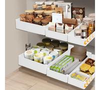 VINATO Telescopic Drawer Set of 3 - Extendable Cabinet Organiser with 3 Sizes (L/M/S), Carbon Rails & ABS Material, Drawer Pull-Out for Kitchen Cabinet Retrofit