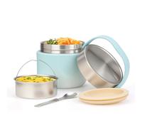 VINATO Thermal Lunch Box 1.2L Insulated Lunch Box Bento Box Stainless Steel Leak-proof BPA-Free with Spoon - for Office, School, Hiking (Bleu)