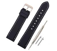 VINBAND Silicone Watch Band Replacement with Quick Release Pins and Brushed Stainless Steel Buckle - 4 Strap Sizes (18, 20, 22, 24mm) - Rubber Watchband Watch Straps (20mm, Black-White Stitches)