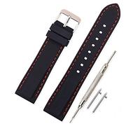 VINBAND Silicone Watch Band Replacement with Quick Release Pins and Brushed Stainless Steel Buckle - 4 Strap Sizes (18, 20, 22, 24mm) - Rubber Watchband Watch Straps (18mm, Black-Red Stitches)
