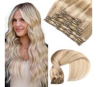 VINBAO Blonde Clip-In Real Hair Extensions Highlight Clip-In Hair Extensions Real Hair Ash Blonde with Platinum Blonde Blonde Straight Natural Real Hair 18 Inches 6 Pieces 120 g (#18P613.45 cm)