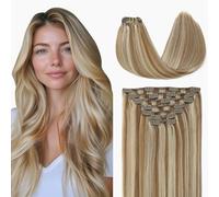 VINBAO Clip in Hair Extensions Real Human Hair 16inch 140g, Ash Brown Highlighted Platinum Blonde Human Hair Extensions Clip ins 7pcs Hair Clip in Extensions for Women (#7C8P60, 16'')