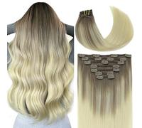 VINBAO Clip-In Real Hair Extensions, 55 cm, 7 Pieces, 160 g, Sand Brown to Platinum Blonde Hair Extensions, Clip-In Real Hair, Remy Natural Real Hair Extensions, Clip-In 7 Pieces, 22 Inches, #8T60