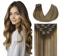 VINBAO Clip-In Real Hair Extensions, Balayage Chocolate Brown to Caramel Blonde, 55 cm, 160 g, Remy Clip-In Hair Extensions, 7 Pieces, #4/27/4