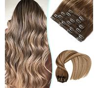 VINBAO Clip-In Real Hair Extensions Balayage Dark Brown Ombre Caramel Blonde Remy Hair Extensions Real Hair Clip in Straight Double Wefts 14 Inches 100 g 6 Pieces (#4/27/4.35 cm)