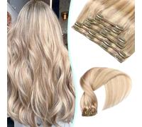 VINBAO Clip-In Real Hair Extensions Dirty Blonde Highlight Bleach Blonde Hair Extensions Clip Extension Real Hair Blonde Double Wefts Salon Quality 22 Inches 6 Pieces 120 g (#18P613.55 cm)