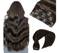 VINBAO Clip-In Real Hair Extensions - Long Straight Hair #2 Darkest Brown - Double Weft 20 Inches 6 Pieces 120 g (#2.50 cm)