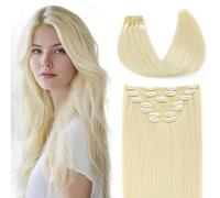 VINBAO Clip-In Real Hair Extensions, Platinum Blonde Hair Extensions, Real Hair, 160 g, 55 cm, Clip-In Hair Extensions, Natural Hair, 7 Pieces, 22 Inches, #60