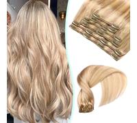 VINBAO Hair Extensions Clip in Real Hair Extension 14 Inch Dirty Blonde Highlighted Bleach Blonde Hair Clip in Extensions 100g Clip in Human Hair Extensions Silky Straight Hair (#C18P613, 14'')