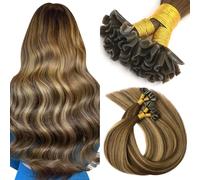 VINBAO Invisible U Tip Human Hair Extensions 50g 50S 18inch Balayage Balayage Chocolate Brown to Caramel Blonde Hot Fusion Keratin U Tip Hair Extensions (#UTip4/27/4, 18'')