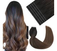 VINBAO Micro Tape-In Extensions Real Hair Ombre Made of Black to Medium Brown 50 g 20 Pieces 45 cm Hair Extensions Real Hair Thick End Durable Silky Straight Tape in 18 Inches #1BT4